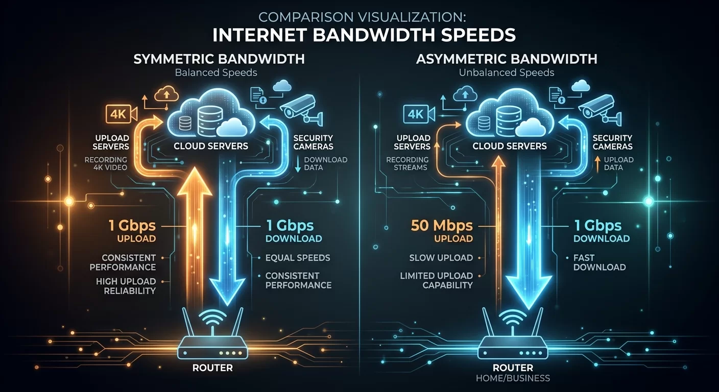 Asimetrik ve Simetrik İnternet: Bulut, Canlı Yayın ve IP Kamera Sistemleri İçin Hangisi Doğru?